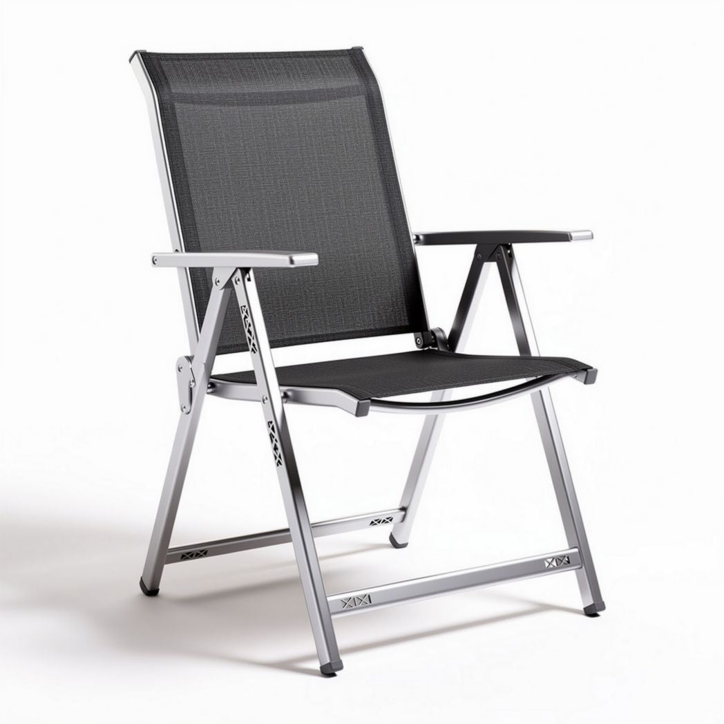Aluminum folding chair with breathable mesh fabric black for outdoor use