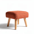 Quilted fabric ottoman with wooden legs in orange 40 x 40 x 30cm