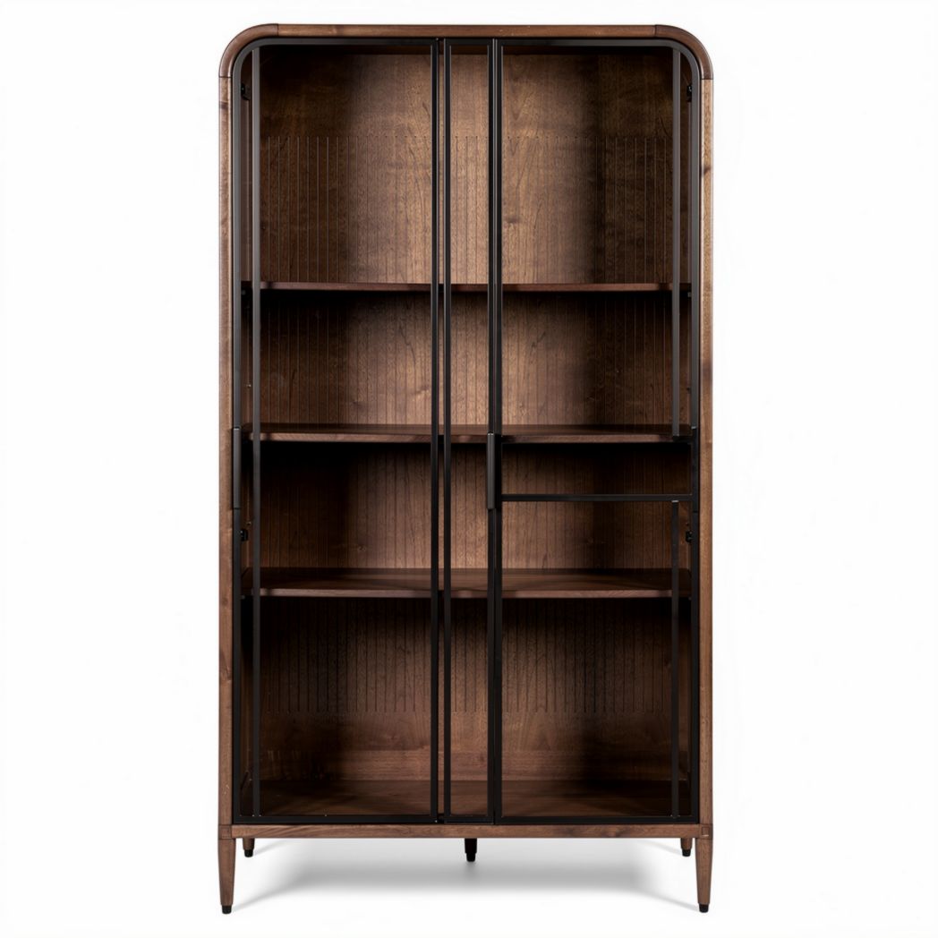 Wooden display cabinet with glass doors for living room storage 80 x 40 x 180cm