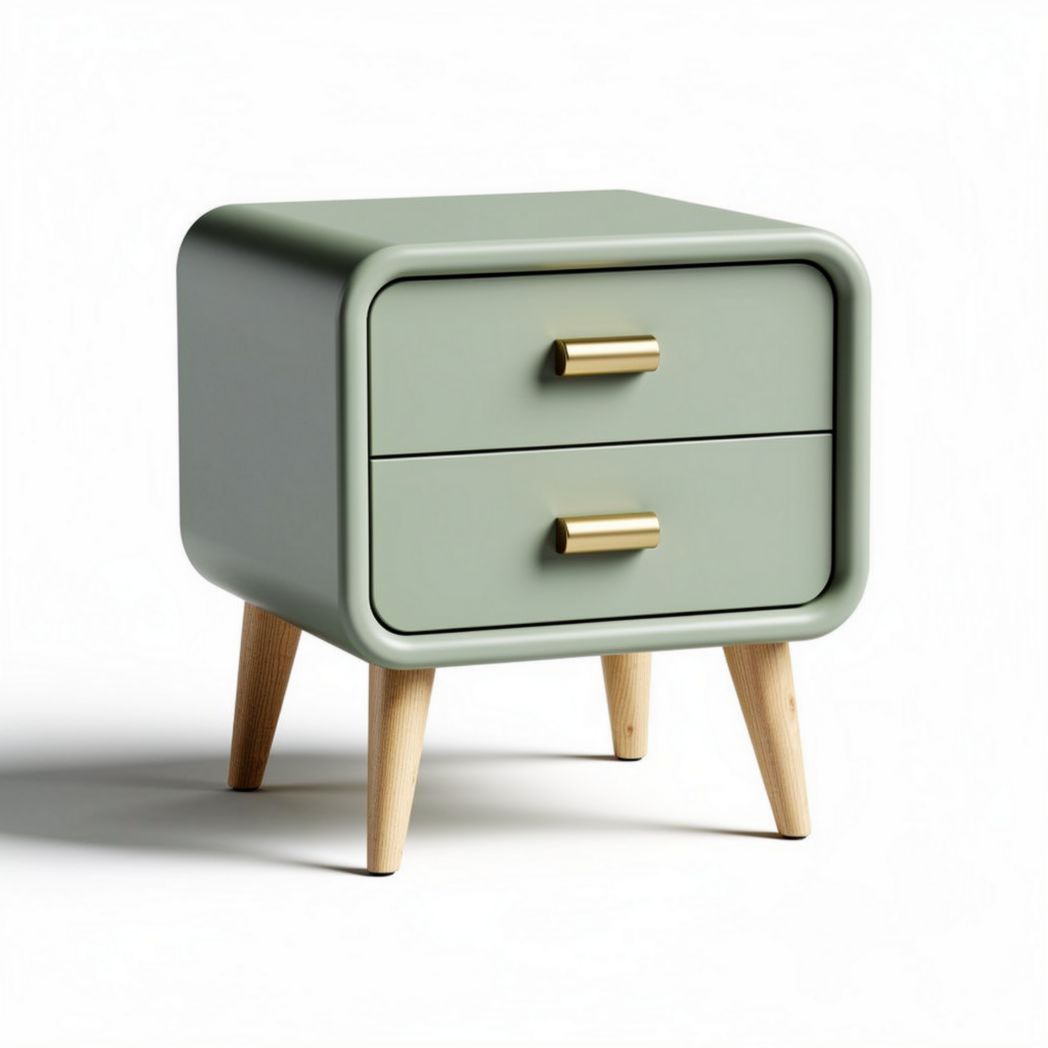 Green nightstand with two drawers and wooden legs 40 x 40 x 50cm