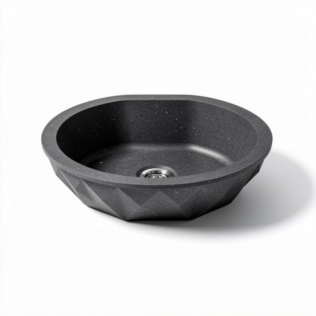 Black stone kitchen sink with geometric design 30 x 30 x 10cm