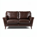 Brown leather loveseat with cushion backrest and wood legs 180 x 90 x 85cm
