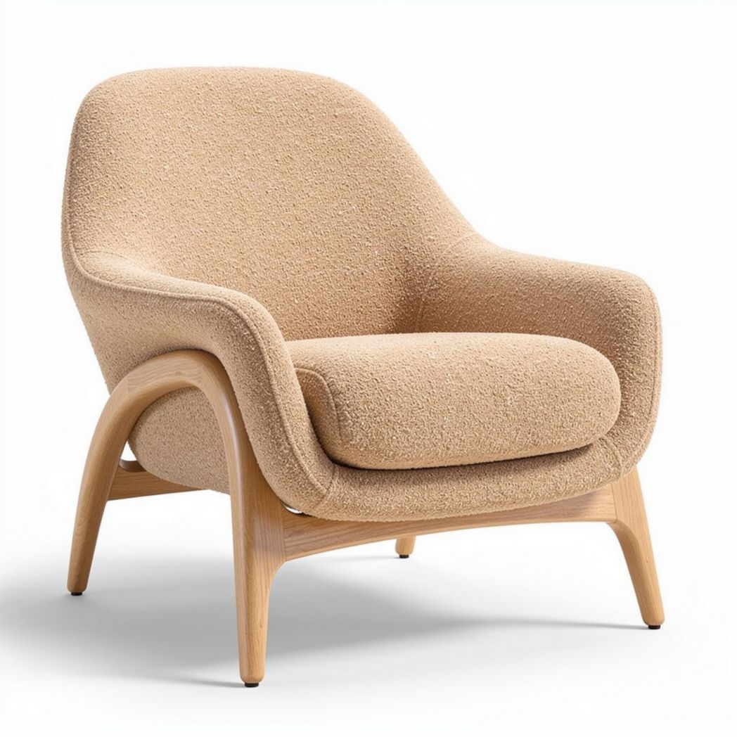 Boucle upholstery accent chair with wooden frame in beige 80 x 80 x 75cm