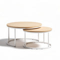 Round nested coffee tables made of wood and metal in natural color 40 x 40 x 30cm
