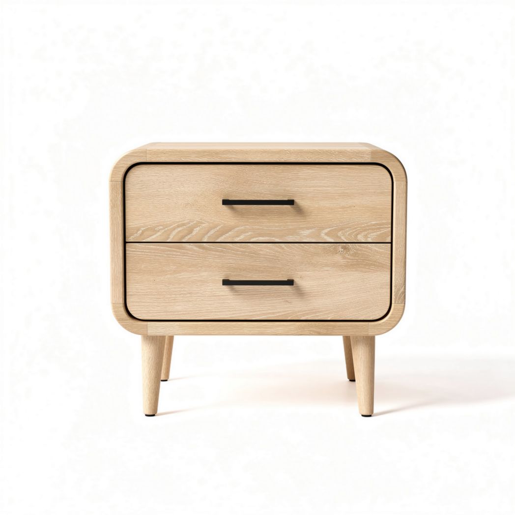 Wooden nightstand with two drawers and metal handles 45 x 40 x 35cm